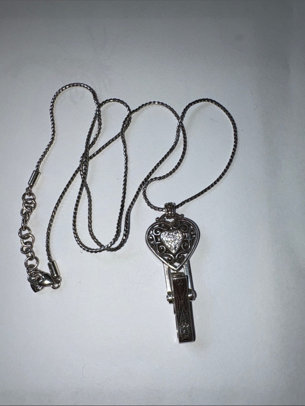 Brighton Silver Heart Locket Necklace with Clip Pendant